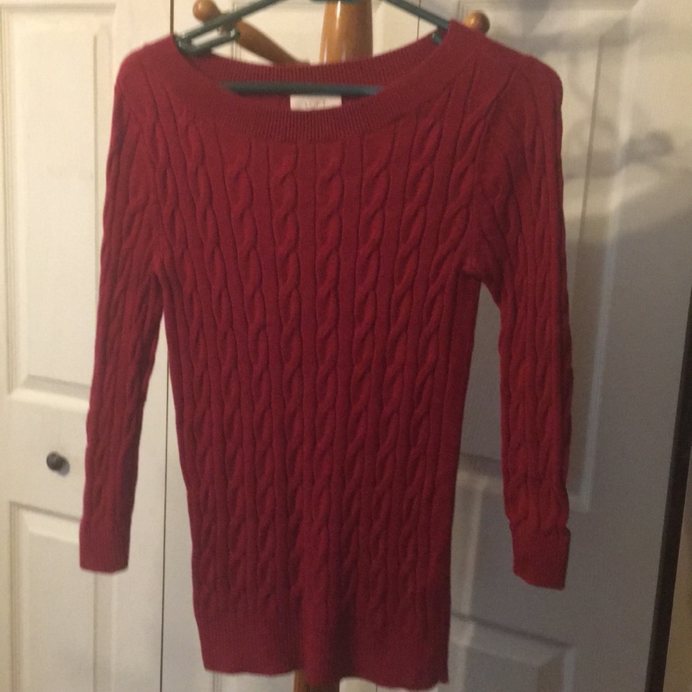 Red 3/4 sleeve sweater. Loft